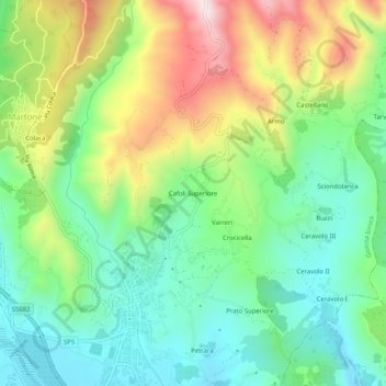 Topografische kaart Cafoli Superiore, hoogte, reliëf