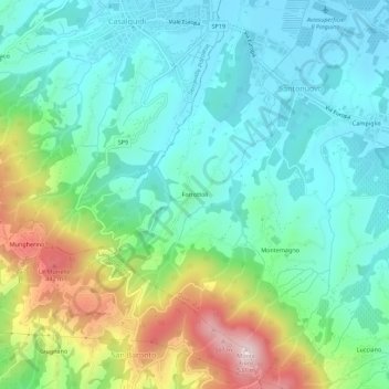 Topografische kaart Forrottoli, hoogte, reliëf