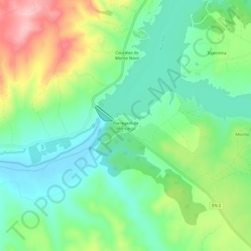 Topografische kaart Barragem de Montargil, hoogte, reliëf