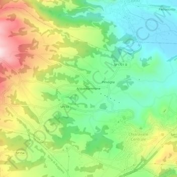 Topografische kaart Acquamammone, hoogte, reliëf