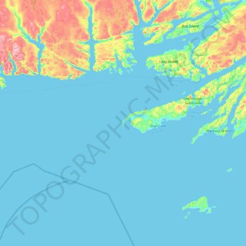 Topografische kaart Pass Island, hoogte, reliëf