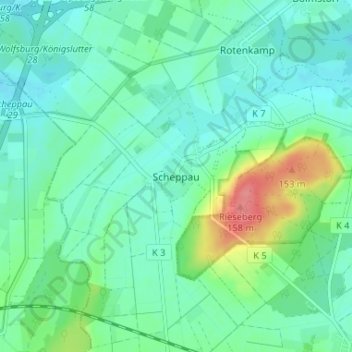 Topografische kaart Scheppau, hoogte, reliëf