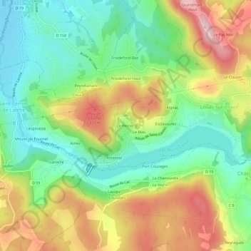 Topografische kaart Le Perrier, hoogte, reliëf