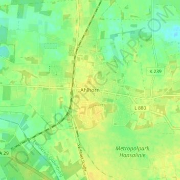 Topografische kaart Ahlhorn, hoogte, reliëf