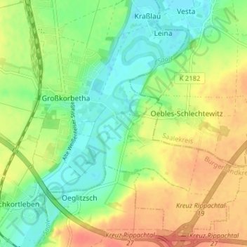 Topografische kaart Kleinkorbetha, hoogte, reliëf