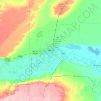 Topografische kaart Trelew, hoogte, reliëf