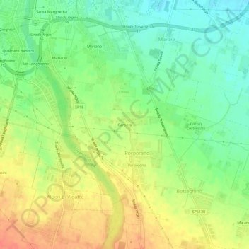 Topografische kaart Cartiera, hoogte, reliëf
