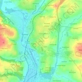 Topografische kaart Kerentrée, hoogte, reliëf