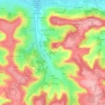 Topografische kaart Barrèges, hoogte, reliëf