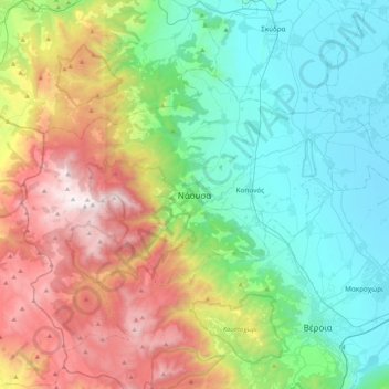 Topografische kaart Νάουσα, hoogte, reliëf