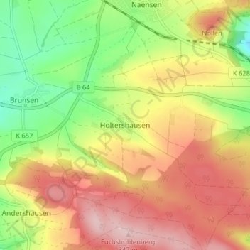Topografische kaart Holtershausen, hoogte, reliëf