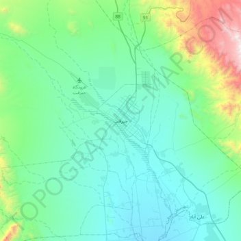Topografische kaart Jiroft, hoogte, reliëf