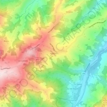 Topografische kaart Rodiano, hoogte, reliëf