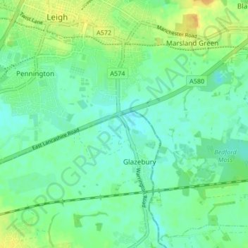 Topografische kaart Lately Common, hoogte, reliëf