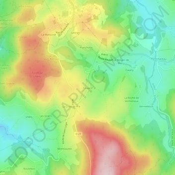 Topografische kaart Coujard, hoogte, reliëf