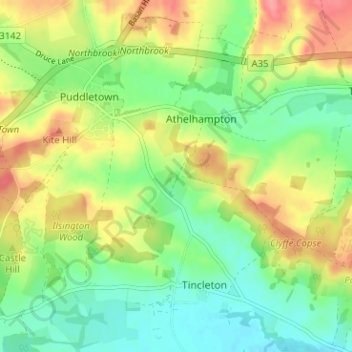 Topografische kaart South Admiston, hoogte, reliëf