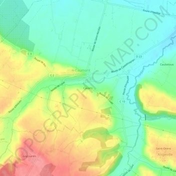 Topografische kaart Caulets, hoogte, reliëf