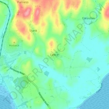 Topografische kaart Leece, hoogte, reliëf