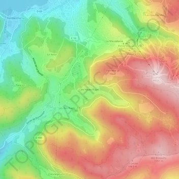 Topografische kaart Les Hauts Rupts, hoogte, reliëf