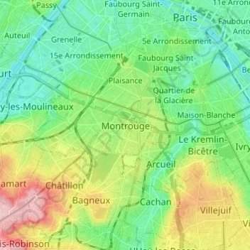 Topografische kaart Montrouge, hoogte, reliëf