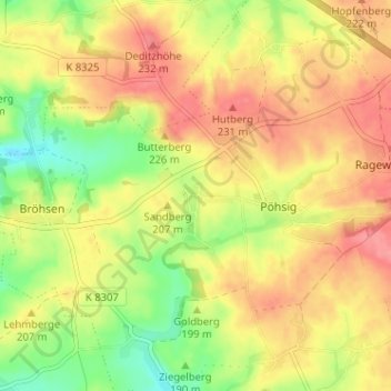 Topografische kaart Haubitz, hoogte, reliëf