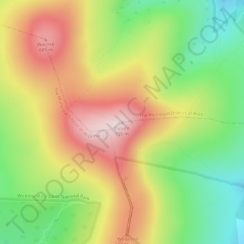 Topografische kaart Djouce, hoogte, reliëf
