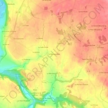 Topografische kaart La Montagnerie, hoogte, reliëf