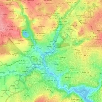 Topografische kaart Le Lannoc, hoogte, reliëf