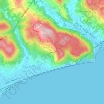 Topografische kaart Poggio, hoogte, reliëf