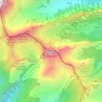 Topografische kaart Le Linleu, hoogte, reliëf
