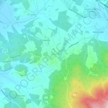 Topografische kaart Strove, hoogte, reliëf