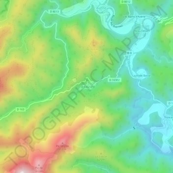Topografische kaart Le Coural, hoogte, reliëf