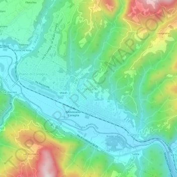 Topografische kaart Ghivizzano, hoogte, reliëf