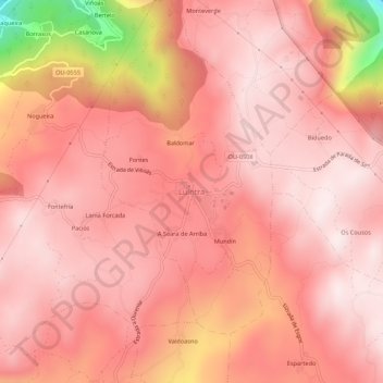 Topografische kaart Luíntra, hoogte, reliëf