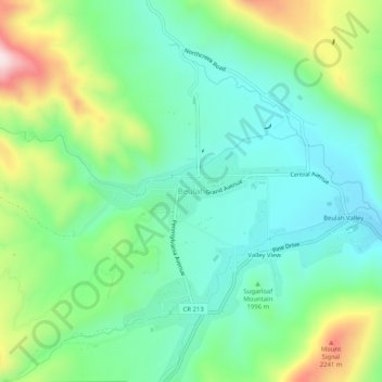 Topografische kaart Beulah, hoogte, reliëf