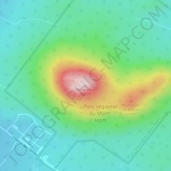Topografische kaart Mont Ham, hoogte, reliëf