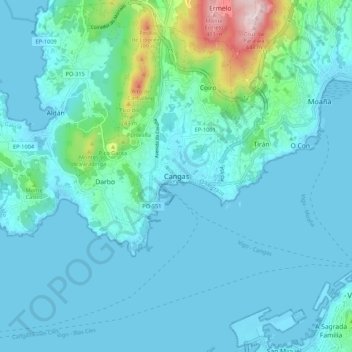 Topografische kaart Cangas de Morrazo, hoogte, reliëf