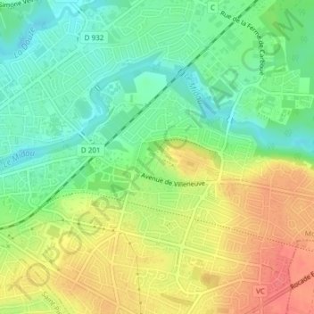 Topografische kaart Nahuques, hoogte, reliëf