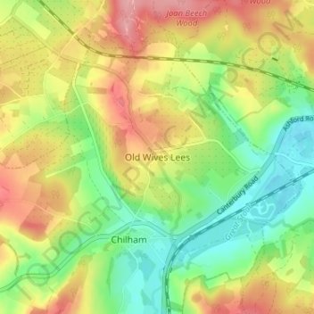 Topografische kaart Old Wives Lees, hoogte, reliëf