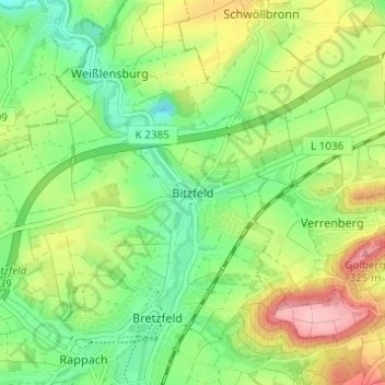 Topografische kaart Bitzfeld, hoogte, reliëf