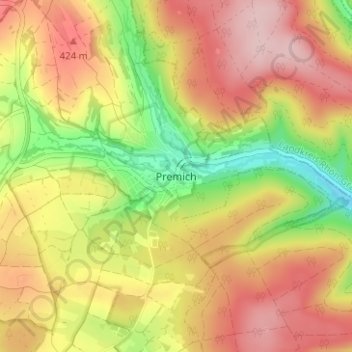 Topografische kaart Premich, hoogte, reliëf