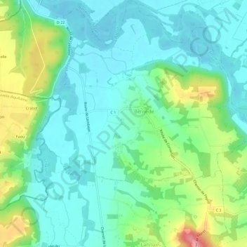 Topografische kaart Rivière, hoogte, reliëf