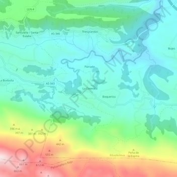 Topografische kaart La Cotera, hoogte, reliëf