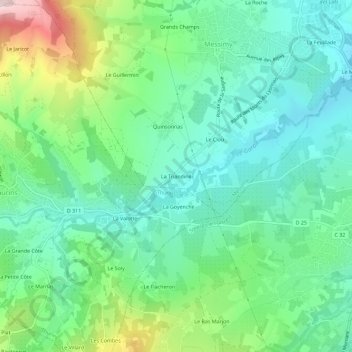 Topografische kaart La Triandine, hoogte, reliëf