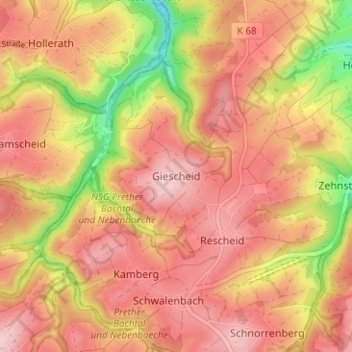 Topografische kaart Giescheid, hoogte, reliëf