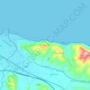 Topografische kaart Gabicce Monte, hoogte, reliëf