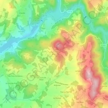 Topografische kaart Breix, hoogte, reliëf