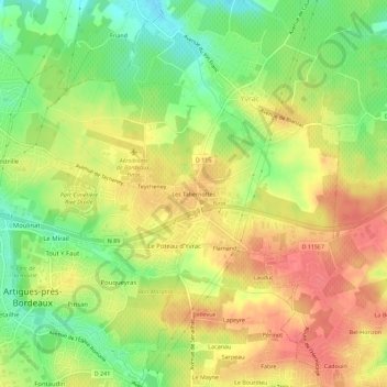 Topografische kaart Les Tabernottes, hoogte, reliëf