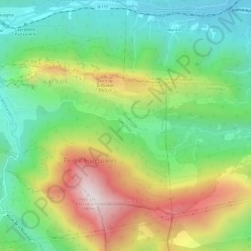 Topografische kaart Aiguebonnes, hoogte, reliëf