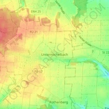 Topografische kaart Untermichelbach, hoogte, reliëf